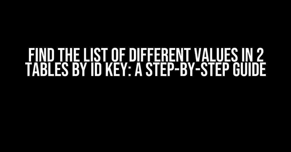 Find the List of Different Values in 2 Tables by ID Key: A Step-by-Step Guide